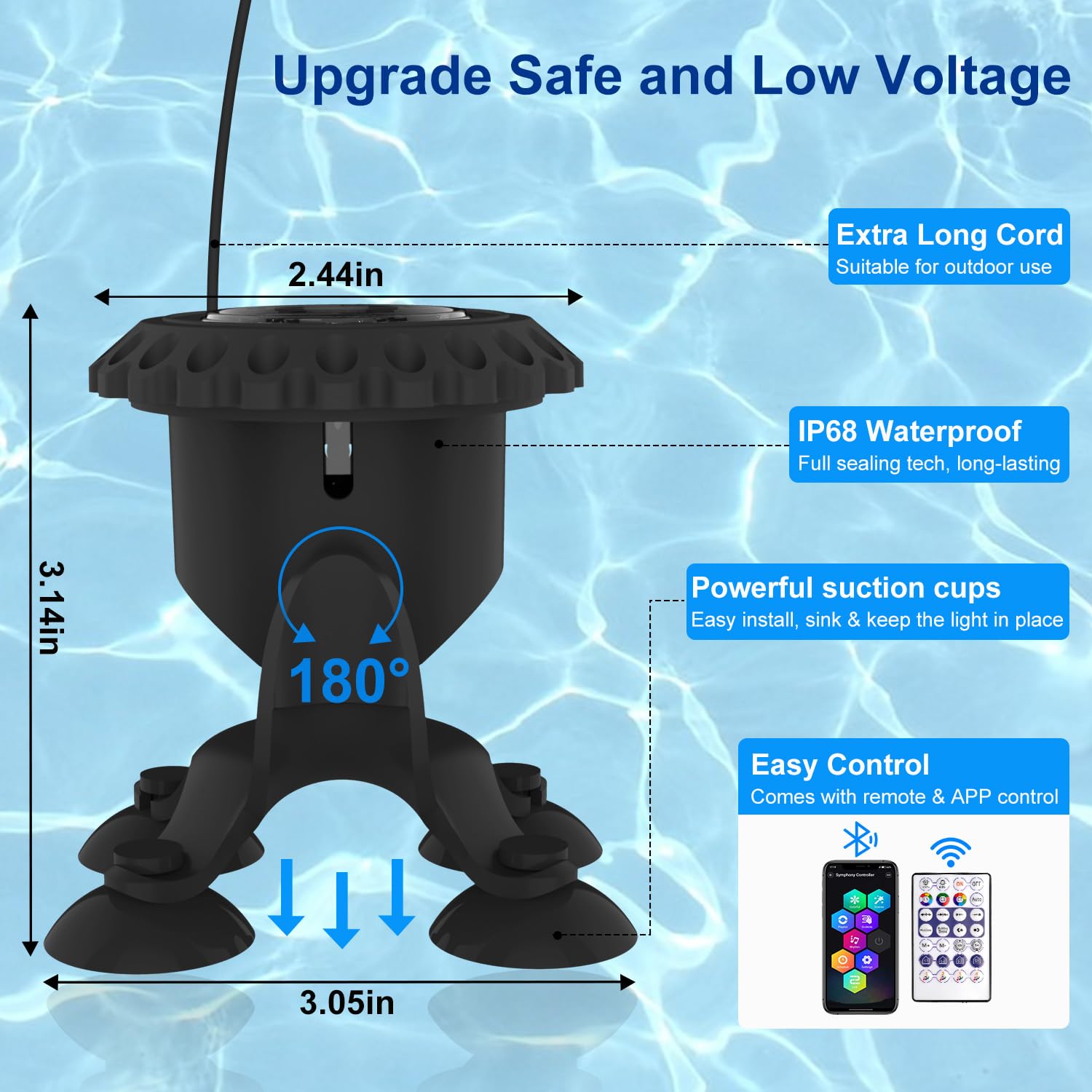 NATPOW Luci Sommergibile Piscina RGB, 16 Colore 4 Modalità Luci per Laghetto Bluetooth Telecomando Controllabile, 5V Impermeabile IP68 Luce Subacquea per Giardino, Acquari, Fontana, Laghetto, 4 in 1