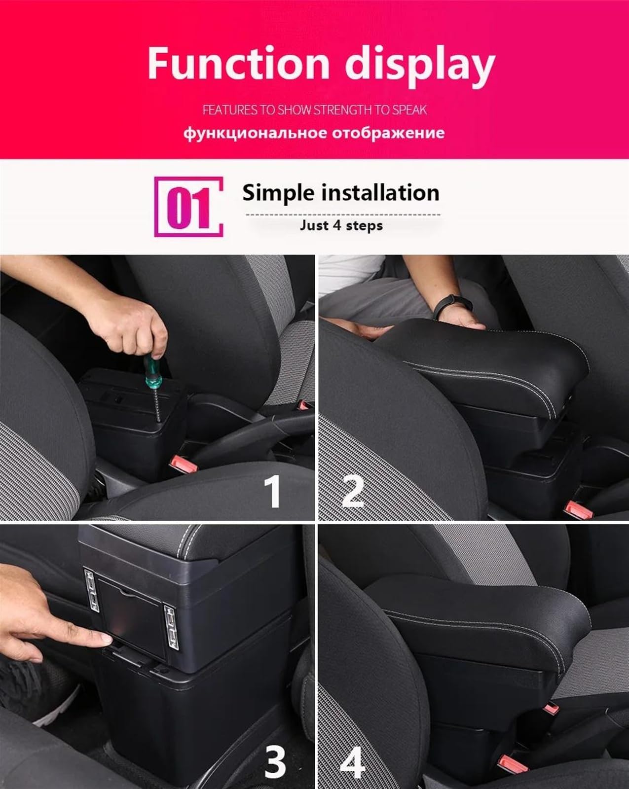Scatola Bracciolo Con Supporto Multifunzionale Accessori Per La Modifica Degli Interni Dell'auto Imbottiti In PU Per IGNIS Consolle centrale(B3 Black white 3USB)