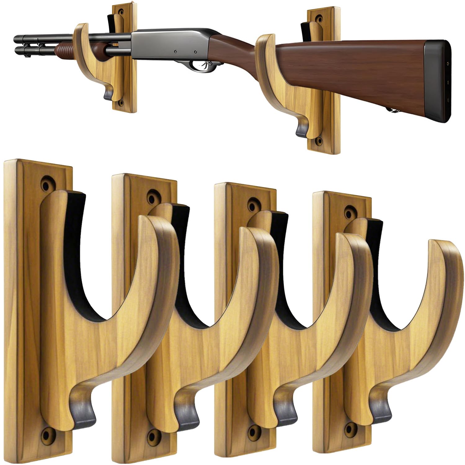 Gun Rack Wall Mount, Solid Wood Gun Holder Rifle Shotgun Hooks Hanger for Vintage Gun Airgun Archery Bow Sword Horizontal Display (4 Pack)-image-21