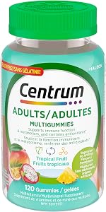 Centrum Adult MultiGummies Tropical Fruit Multivitamin and Multimineral Supplement, Pineapple-Mango, Dragonfruit, and Passionfruit Flavours, 120 count