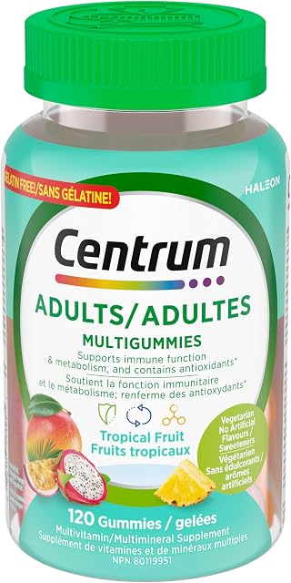 Centrum Adult MultiGummies Tropical Fruit Multivitamin and Multimineral Supplement, Pineapple-Mango, Dragonfruit, and Passionfruit Flavours, 120 count