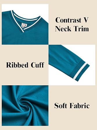 Hardaddy Mens Long Sleeve Tee Shirts Ribbed V Neck T Shirts Men Tshirt Color Block Pullover Tops