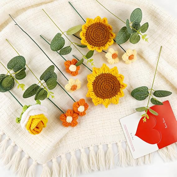 tenn well Crochet Flower Bouquet, Crochet Knitted Sunflower Gift Artificial Flowers for Her Graduation, Mother’s Day, Birthday, Anniversary and Home Decor