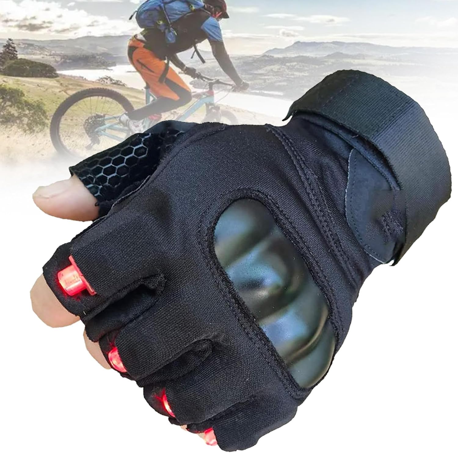 LED Flashlight Gloves, LED Outdoor Riding Gloves, Light Gloves Tool, White/Green/Red Half-Finger Gloves for Camping Fishing Car Repairing Hiking,White