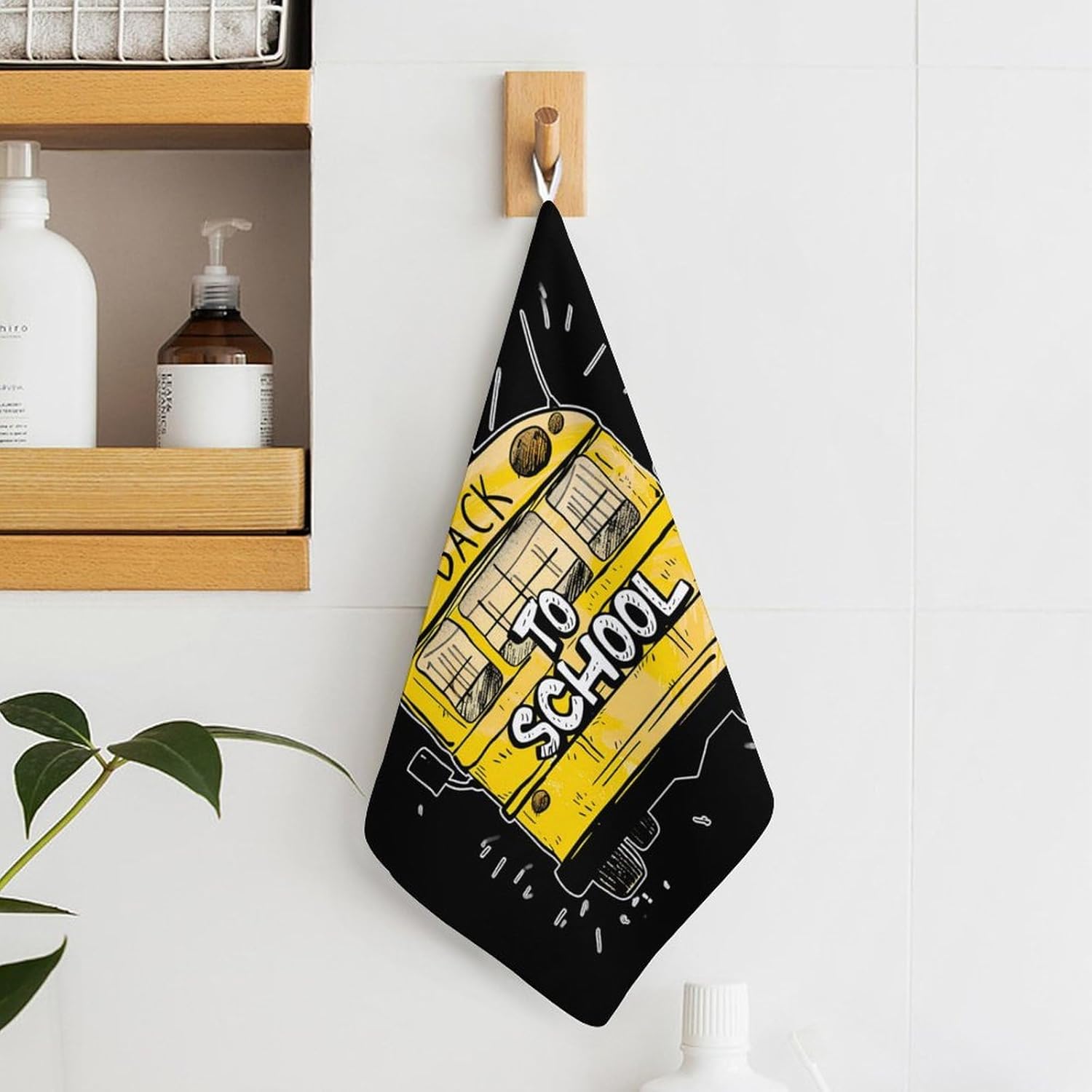 School Bus Back to School Hand Towels for Bathroom Kitchen Towels Small Towel Handkerchiefs with Hanging Loop 4PCS