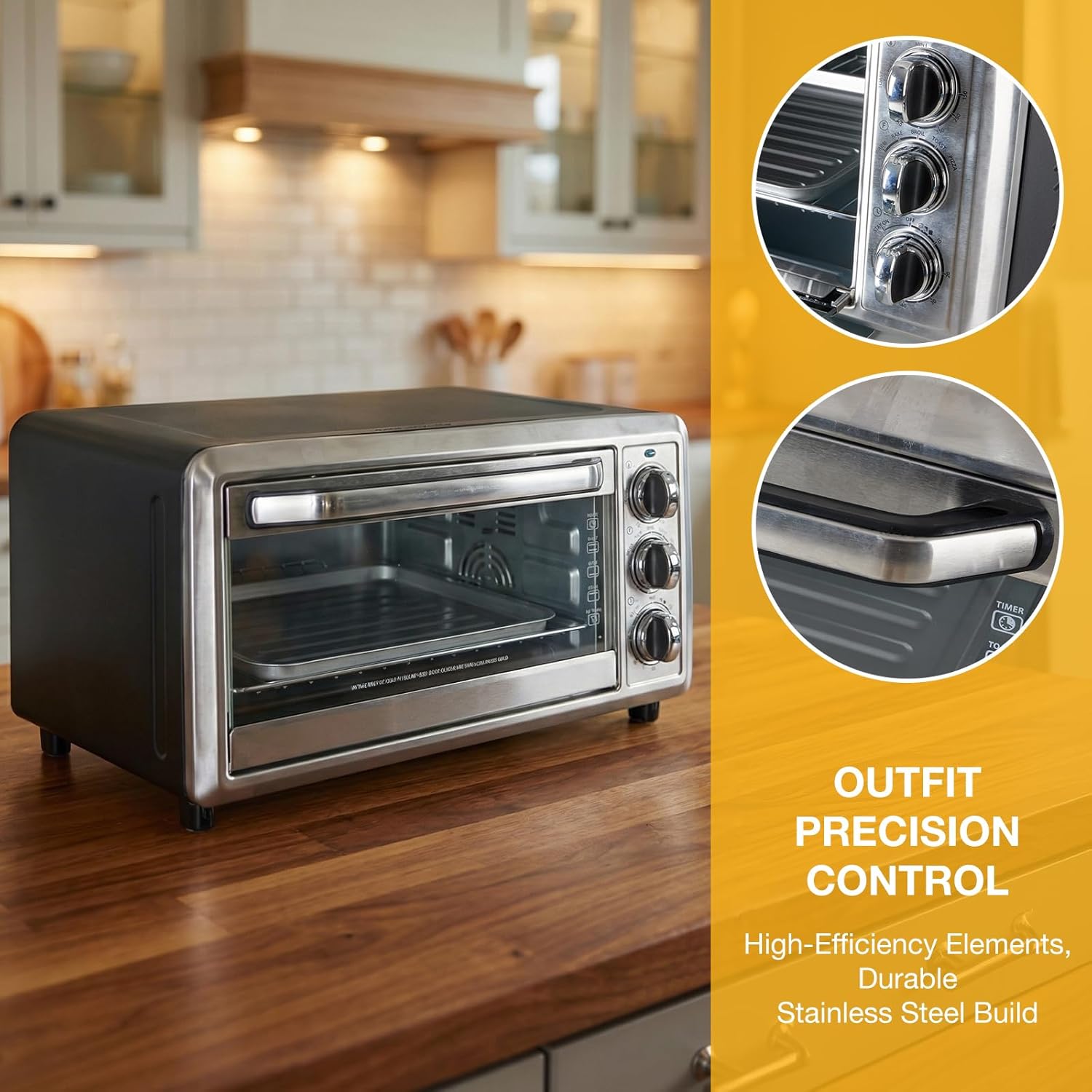 NEWBULIG 19QT Countertop Toaster Oven, 5-in-1 Multi-Functional Oven for Baking, Pizza, Broiling, Includes Baking Tray, Baking Rack, 0-450°F Temperature Control, 60-Min Timer, Stainless Steel