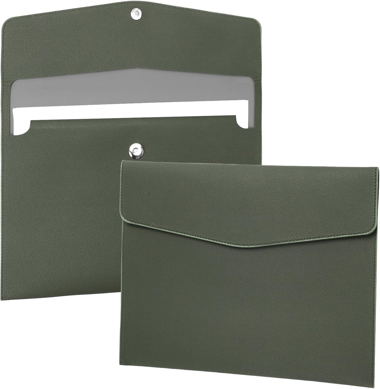 FYY File Folder, PU Leather A4 Document Holder File Organizer Filing Envelope Portfolio Case Tablet Sleeve with Magnetic Snap Closure for Home School Office Stationery LightGreen