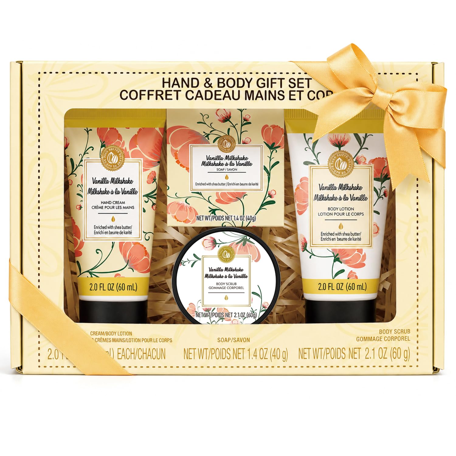 BODY & EARTH # LOVE Hand Cream Gifts Set for Women, 4PCS Vanilla Spa Gifts with Hand Cream, Body Lotion, Body Scrub, Soap, Bath and Body Gift Sets for Women Birthday Gift for Her