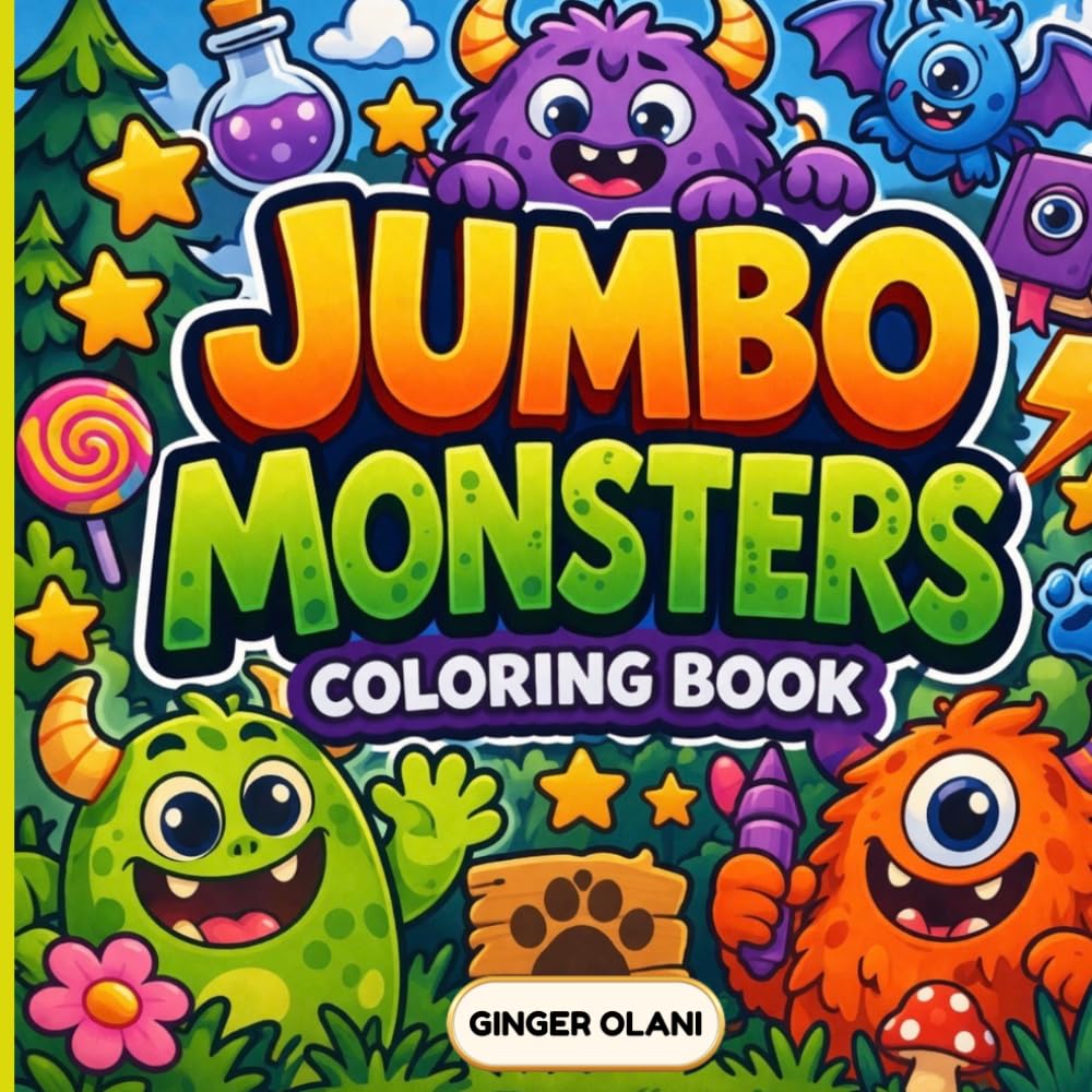 JUMBO Monsters Coloring Book: Cute Monsters, Funny Creatures, Spooky Friends, & Fantasy Beasts Adventures with Bold and Easy Designs for Adults, ... Simple and Relaxing Monster Illustrations