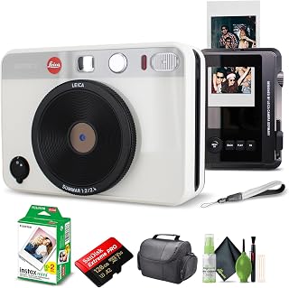 Leica Sofort 2 White Hybrid Instant Digital Camera Bundle: 20 Instax Sheets, 128GB Card, Bag, Cleaning Kit