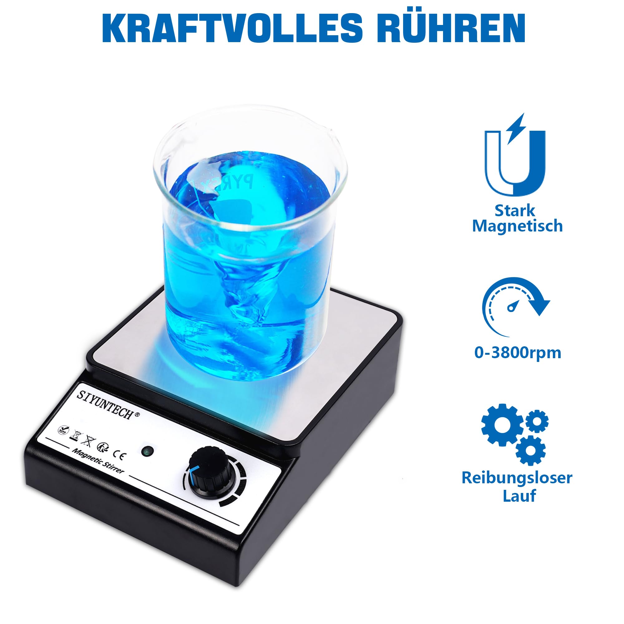 Magnetrührer,Mit 4 Stück Magnetrührstäbchen & Magnetrührstab-Recycler, Drehzahlbereich 0~3800 rpm, Maximale Mischleistung 5000ml