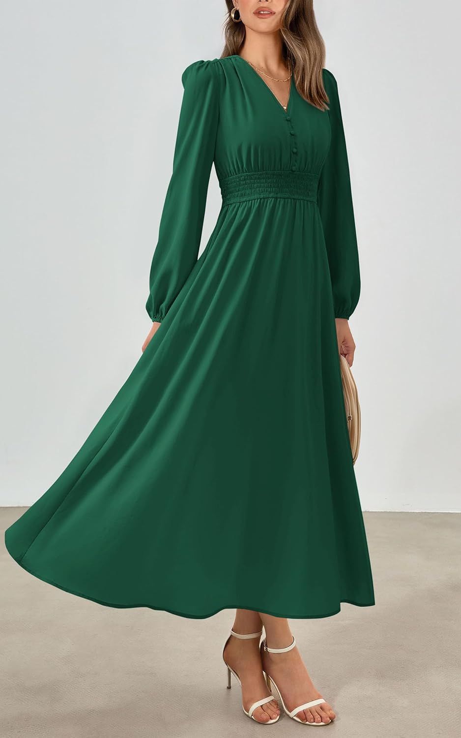 PRETTYGARDEN Womens Long Sleeve Maxi Dress 2025 Fall Trendy Elegant V Neck Flowy Wedding Guest Holiday Formal Long Dresses - Image 7