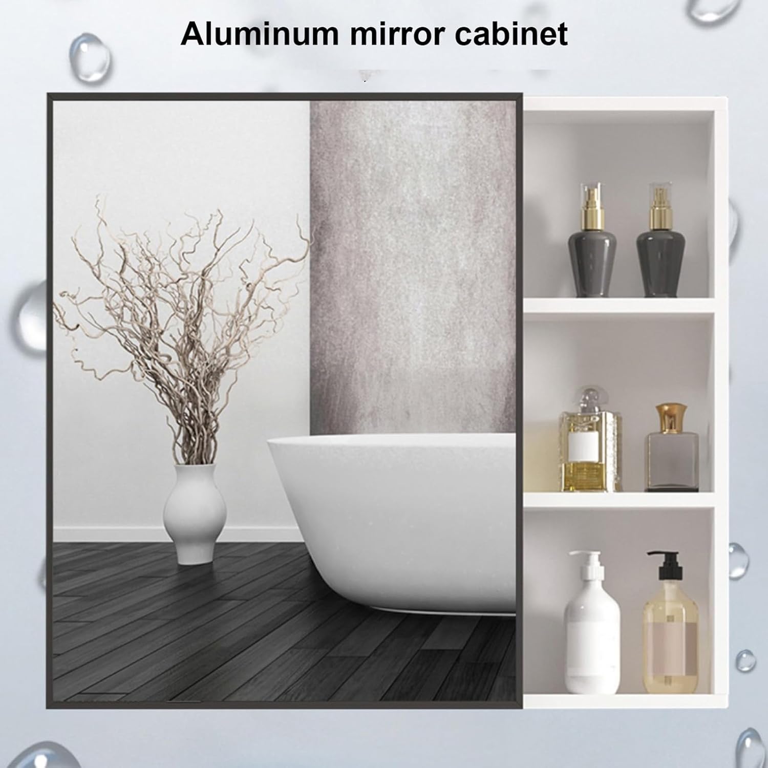 Single Door Bathroom Mirror Cabinet Bathroom Mirror Cabinet Aluminum Water Proof Mirror Cabinet Wall Mounted Bathroom Mirror Cabinet Large Storage Cabinet with Mirror(Gold,55x60cm)