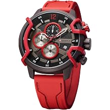 Sport Men Watch Military Waterproof Black Big Face Quartz Watch Fashion Chronograph Silicone Strap Automatic Date Analog Wrist Watch,Red&Black.,Sport, Red & Black, Sports