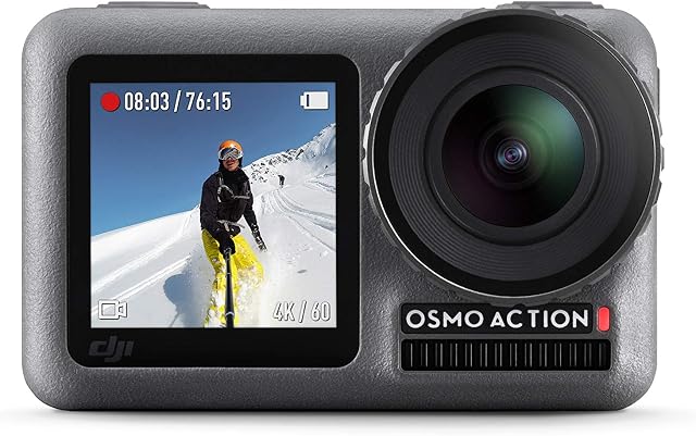 DJI Osmo Action - Digital Camera with 11 m Dual Screen, Water Resistant, 4K HDR-Video 12MP 145 Degree Angle Camera, Durable Lens Filter Cap, Abrasion and Dust-Resistant, Anti-Oil/Water Coating - Black