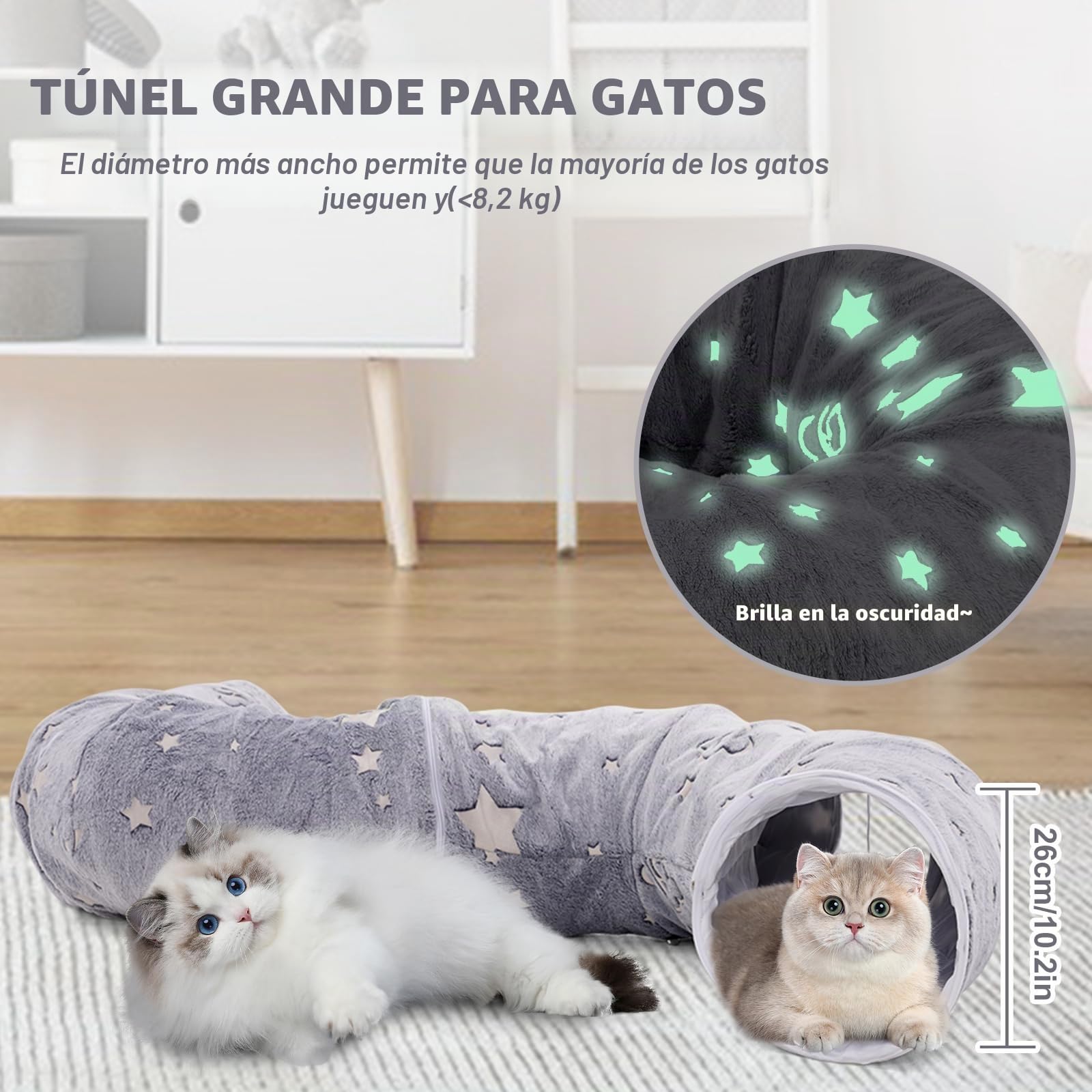 Tunel para Gatos, Túnel Redondo de Cama Tunel para Gatos, con Alfombrilla de cojín Donut Forma Circular Plegable extraíble, Juguetes para Gatos Interactivos para Interiores