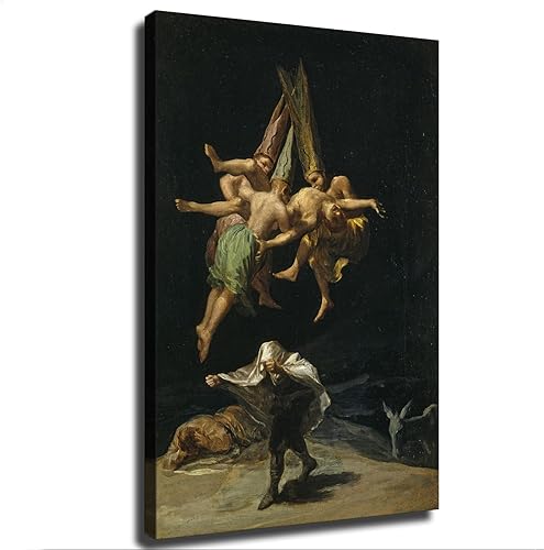 EsaSam Póster de Francisco Goya con texto en inglés Witches' Flight by Francisco Goya, impresión de cuadros, arte de pared, decoración de pared
