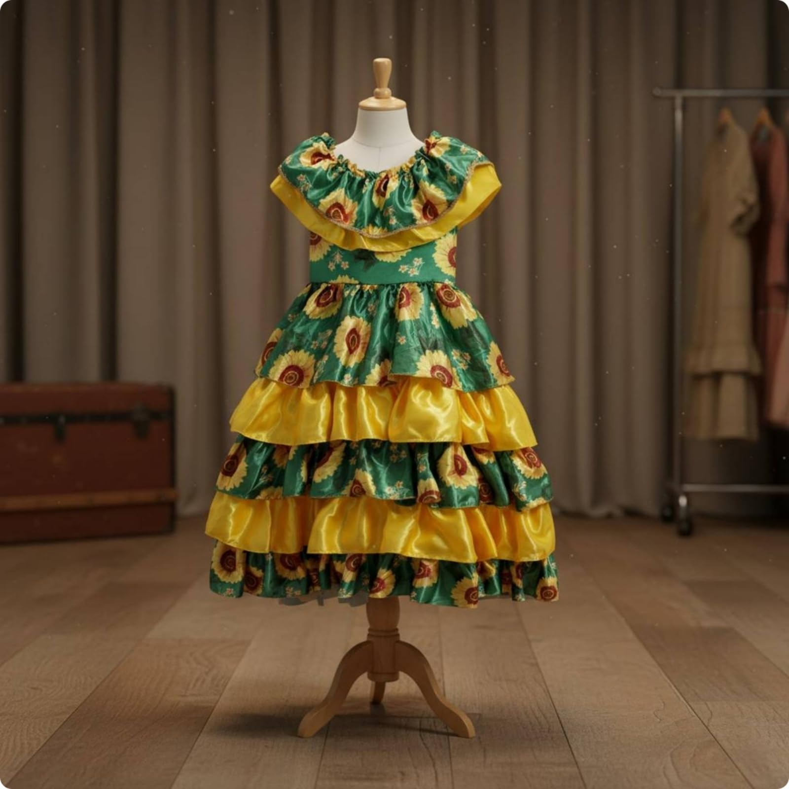 Vestido de Disfraz Infantil Vestido Traje Diseño Retro con Colores Contrastados y Caída con Movimiento Adecuado para Niñas de 3–8 Años en