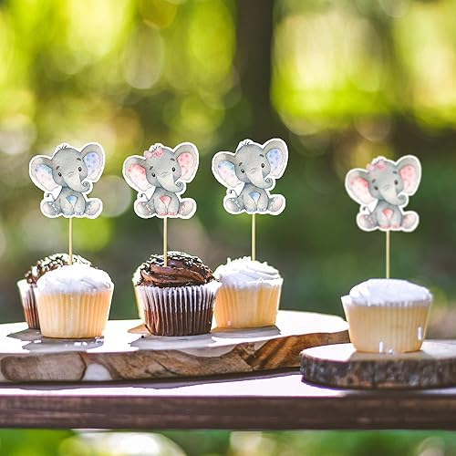 Miniatura 3 de 24 piezas de decoración para cupcakes de elefante rosa y azul, para decoración de fiesta de cumpleaños, baby shower, niños, niños o niñas,