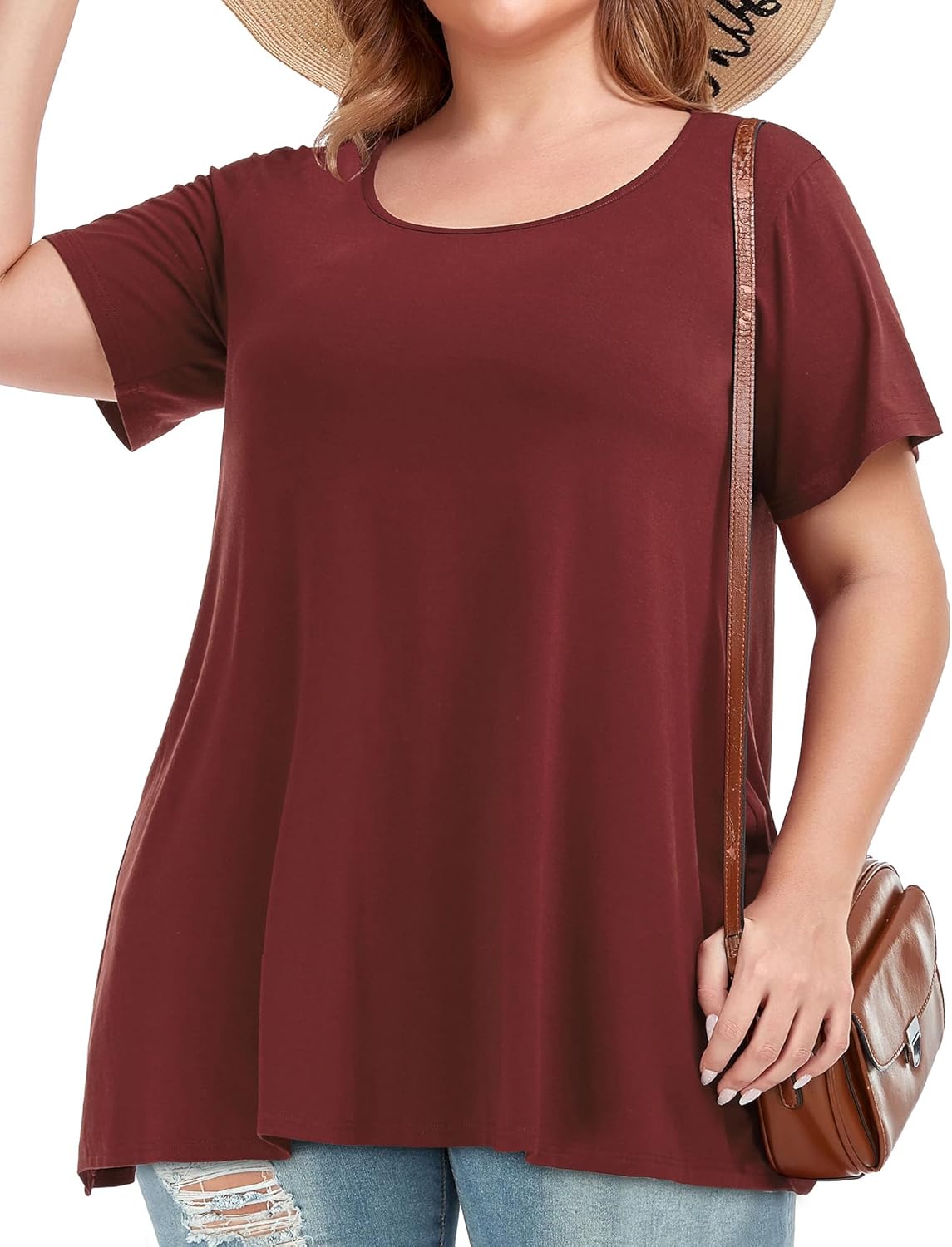 JOELLYUS Plus Size Tops for Women Tunic Floral Casual Short Sleeves T Shirts Flowy Blouses - Image 2