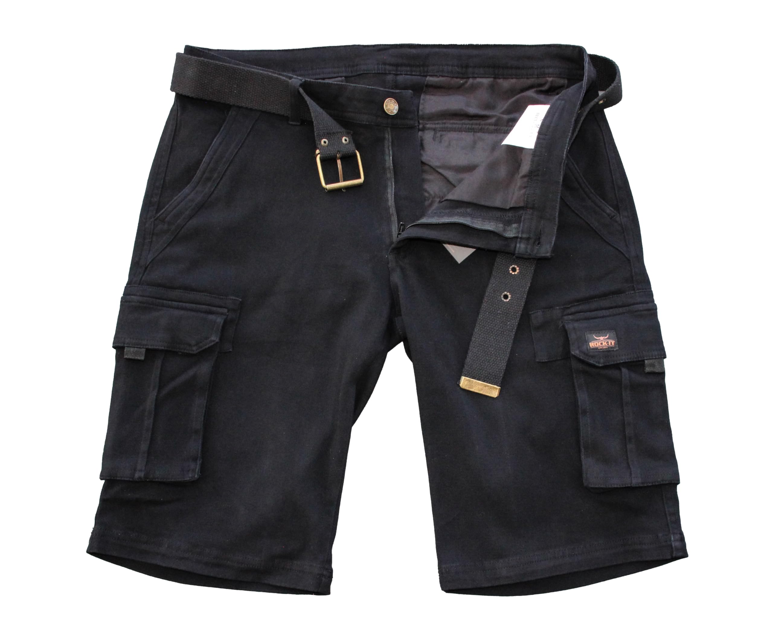 ROCK-IT Apparel Pantalones Cortos de Carga para Hombres con cinturón Bermuda Vintage con 6 Bolsillos para Cerrar Pantalones Cortos de Verano para Hombres - Tallas S-5XL - Muchos Colores