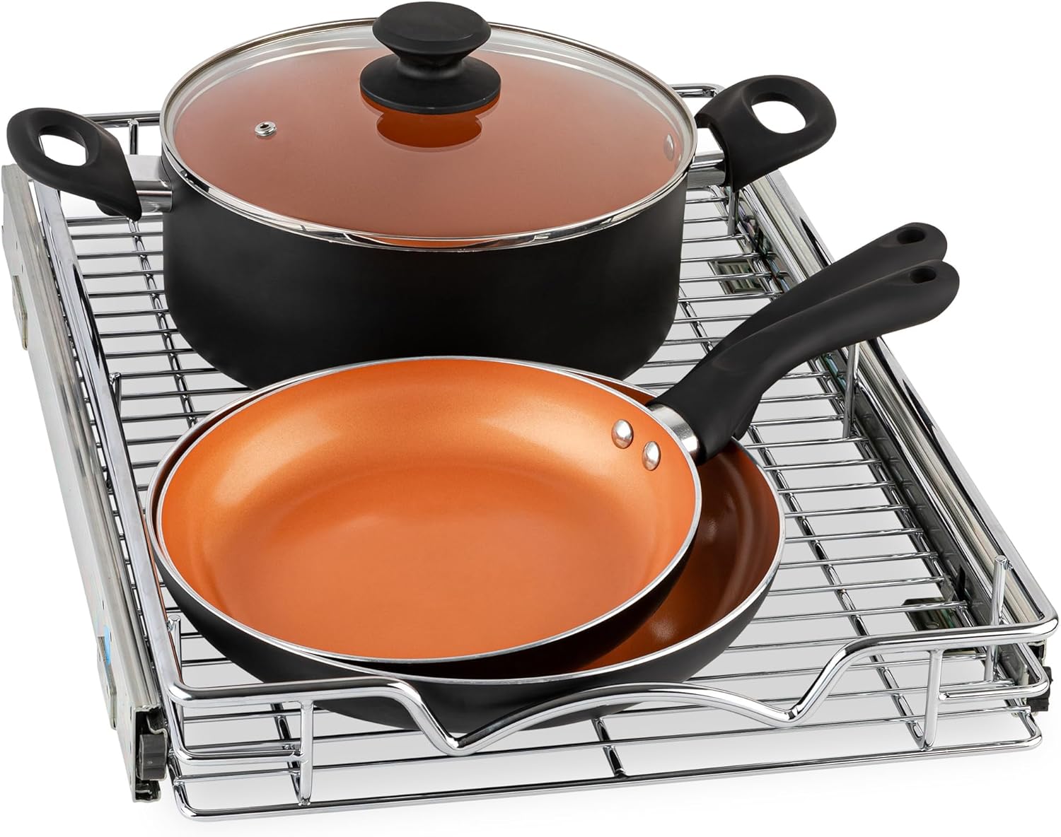 HOLDN’ STORAGE Pull Out Cabinet Organizer, Heavy Duty Caddy w/Lifetime Limited Warranty -11”W x 21”D - Requires At Least 12-1/4” Cabinet Opening, Steel Metal Cabinet Drawers Slide Out, Chrome