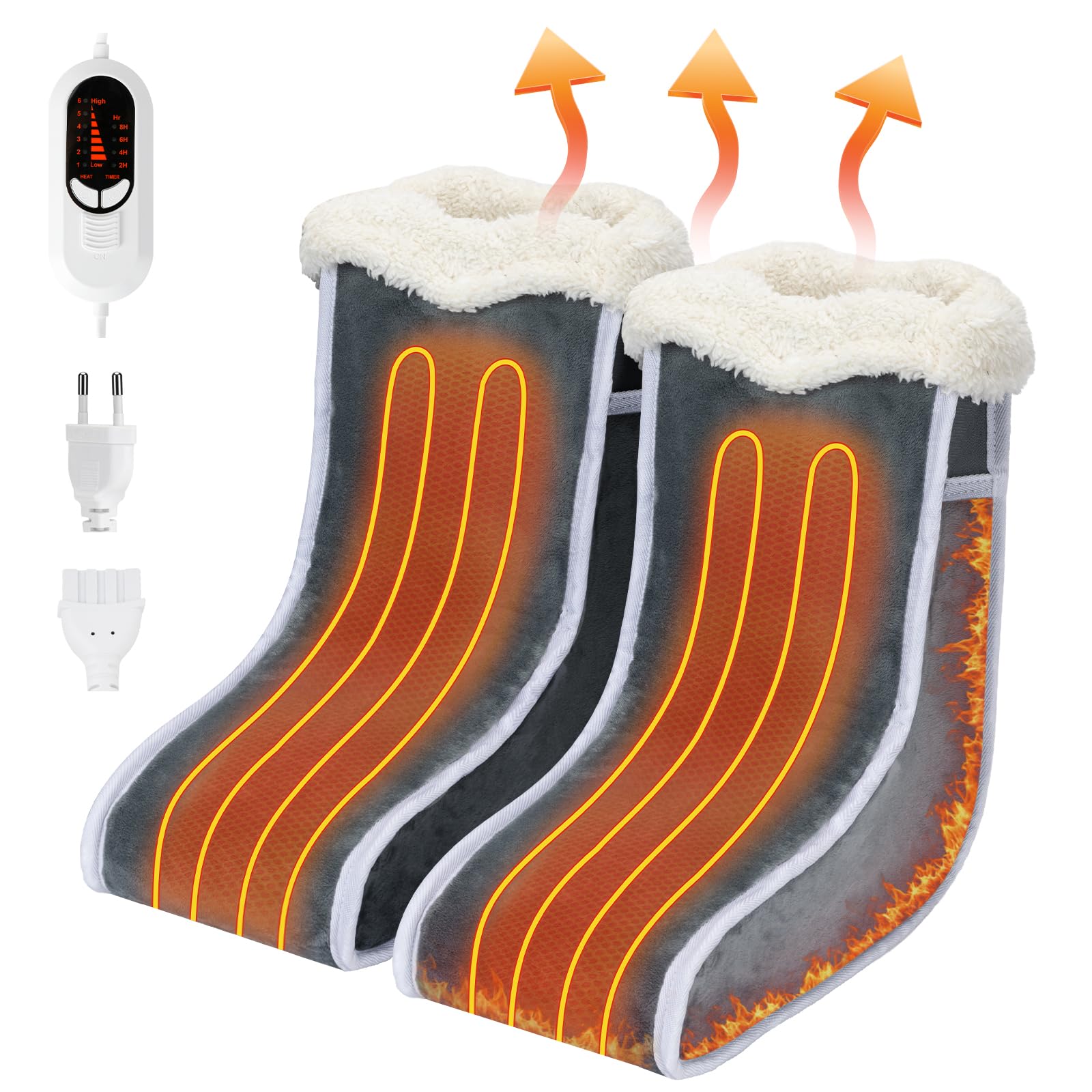 Chauffe-Pieds Électrique Surélevé, Chauffe Pied Chauffant Design Séparé, Réchauffeur De Pieds Avec Sangle Élastique, Chauffage Rapide 6 Niveaux De Température & 4 Minuteries Pour Pieds Froids Gris
