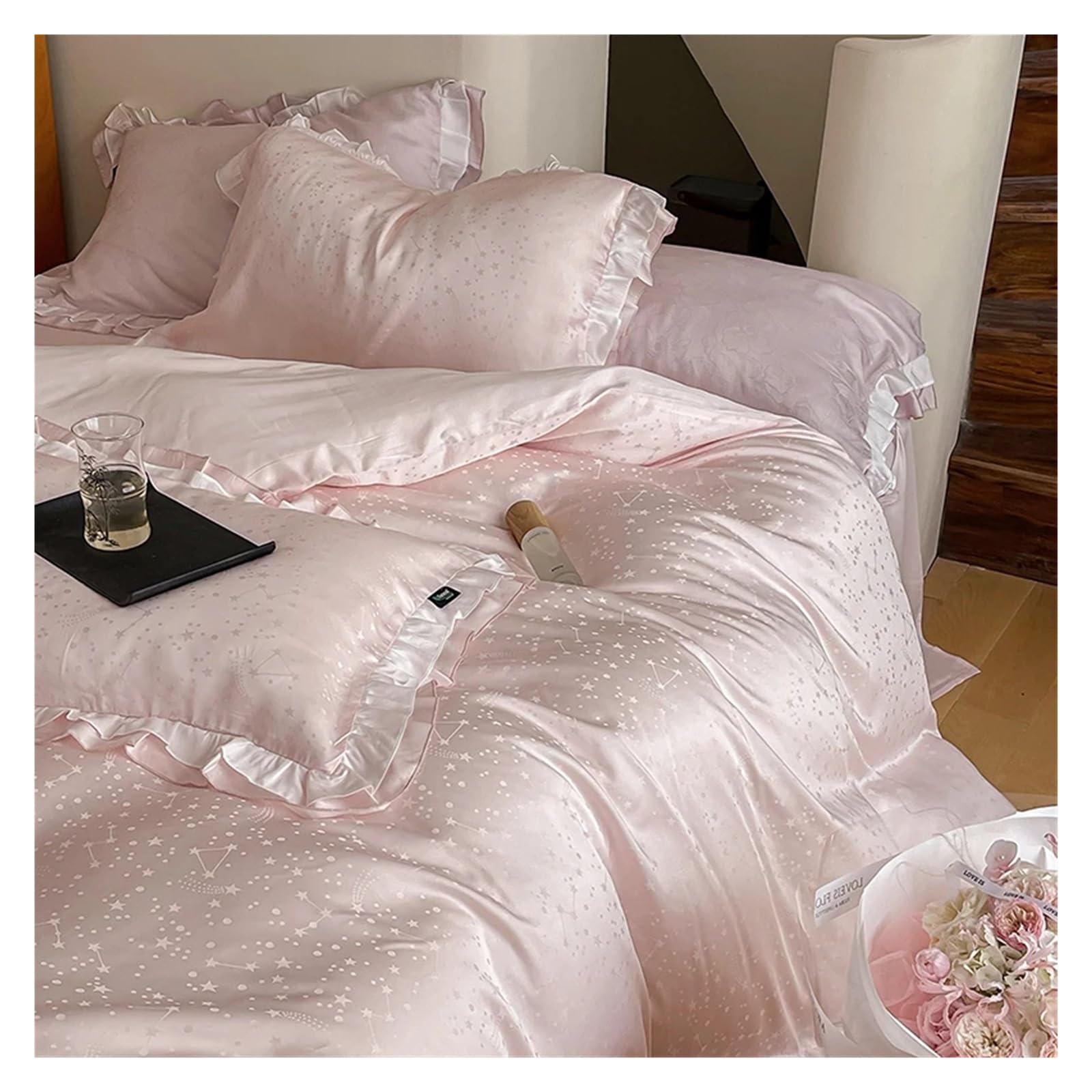 Amazon｜ピンク 天然繊維 ソフト シルキー プリンセス 寝具セット ジャ