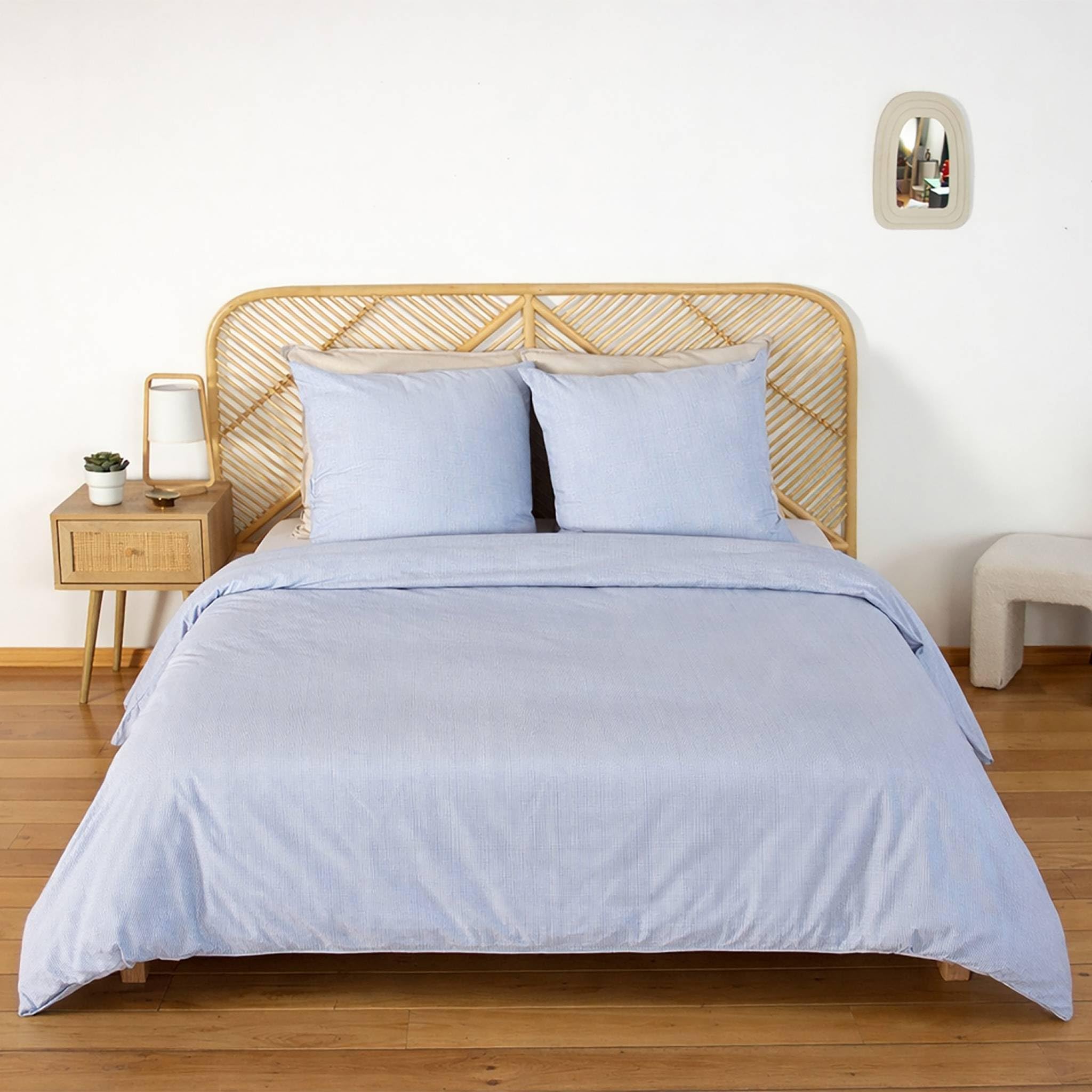 Housse de couette microfibre rayures bleu 240x220cm Lanna linge de lit