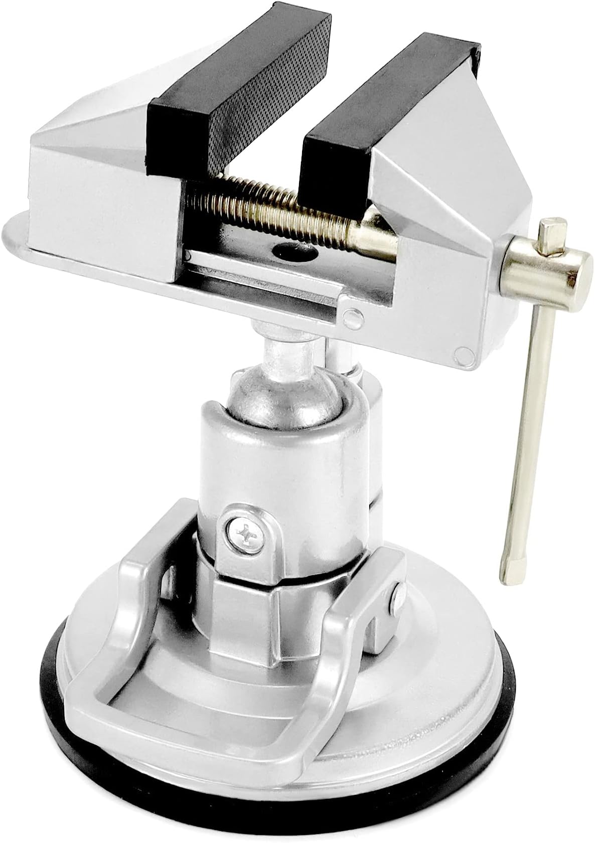 QWORK Portable Vacuum Base Vise with Multi-Angle Rotation - 3.15" Jaw Width Pivots Vise Portable Vacuum Base Vise, for Various Smooth Work Surfaces