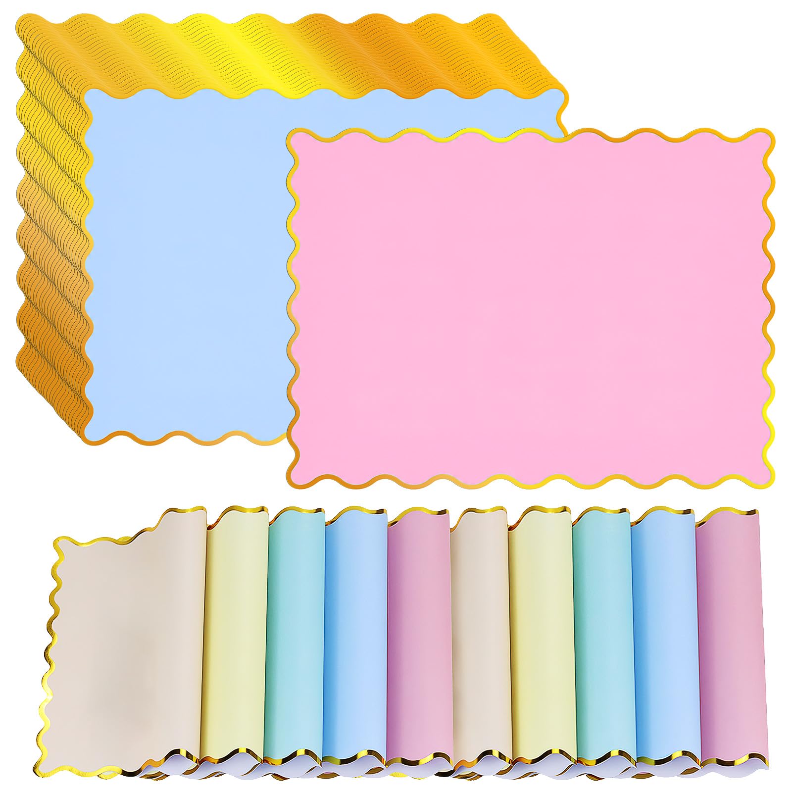 150 Pack Disposable Paper Placemats,10"x14" Colourful Scalloped Place Mats