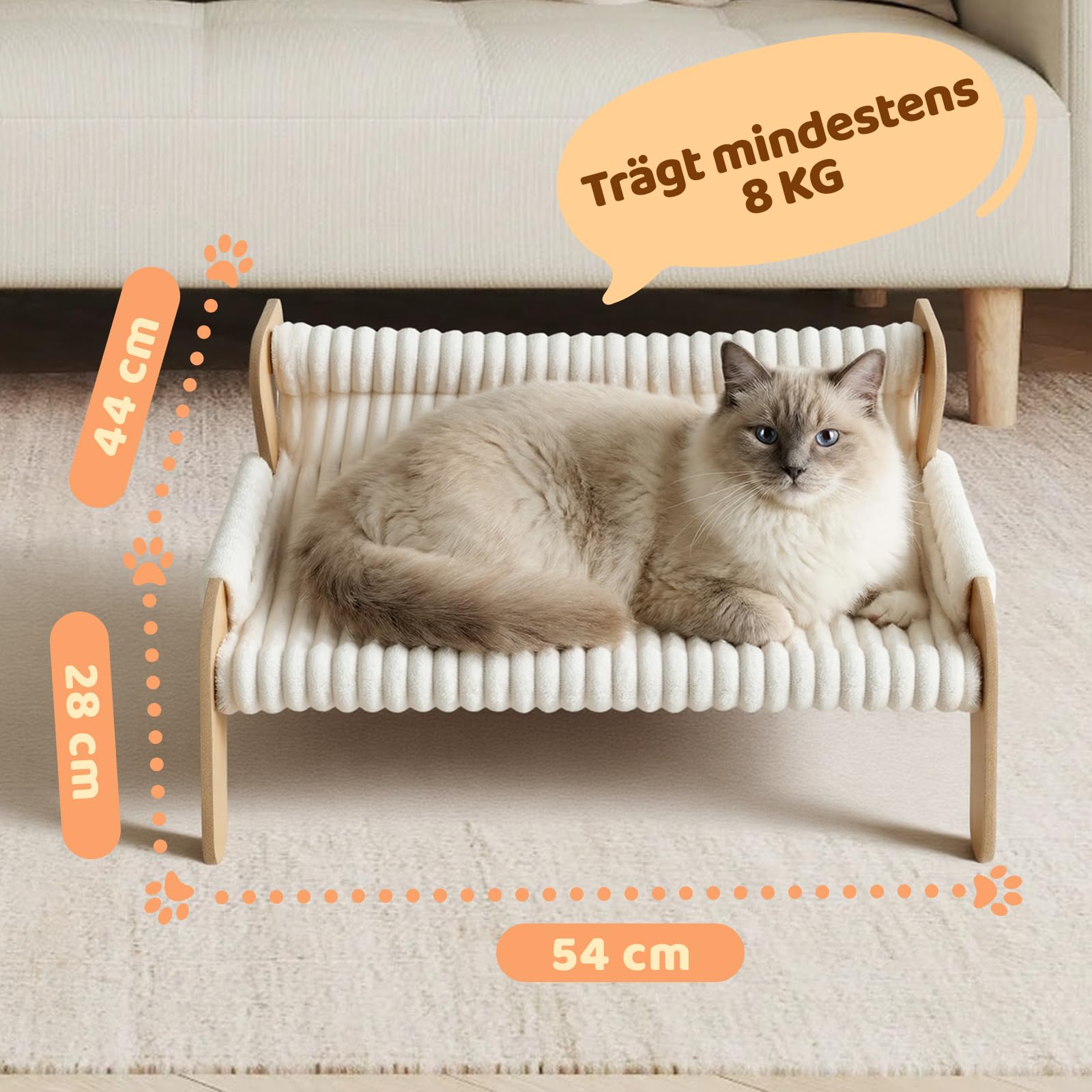 Erhöhtes Katzenbett für Katzen und Kätzchen, Katzensofa mit Abnehmbarem Waschbar Plüschdecke und Ersatzpads aus Sisal, Katzenmöbel zum Schlafen für Alle Katze, All Season Universal, 54x44cm