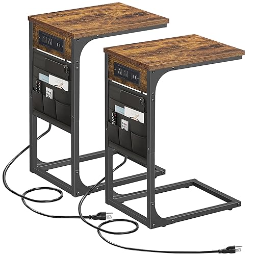 TUTOTAK C Shaped End Table with Charging Station, Side Table
