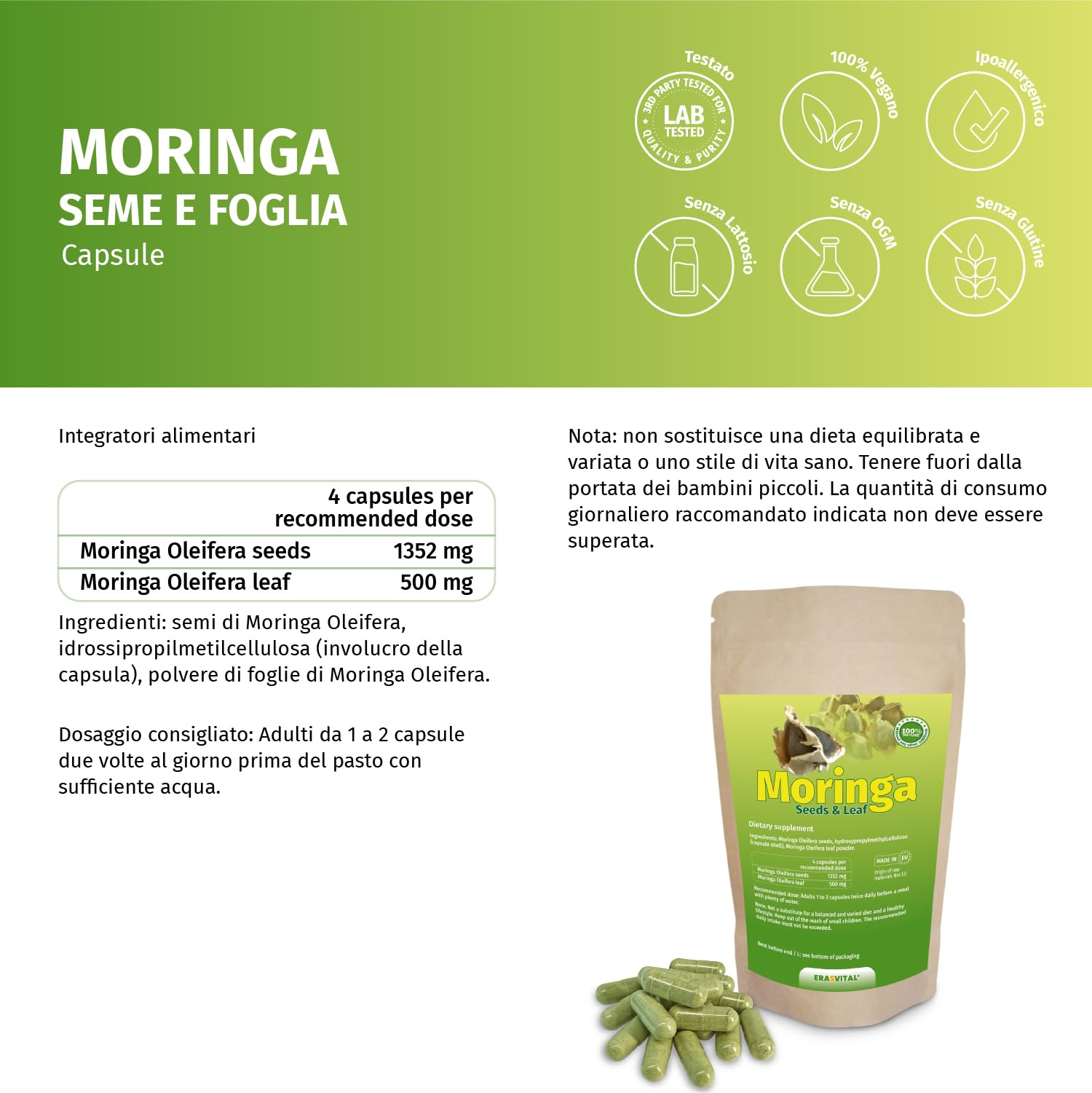 Moringa Samen und Pulver verkapselt vegan (720 stück (1er Pack))