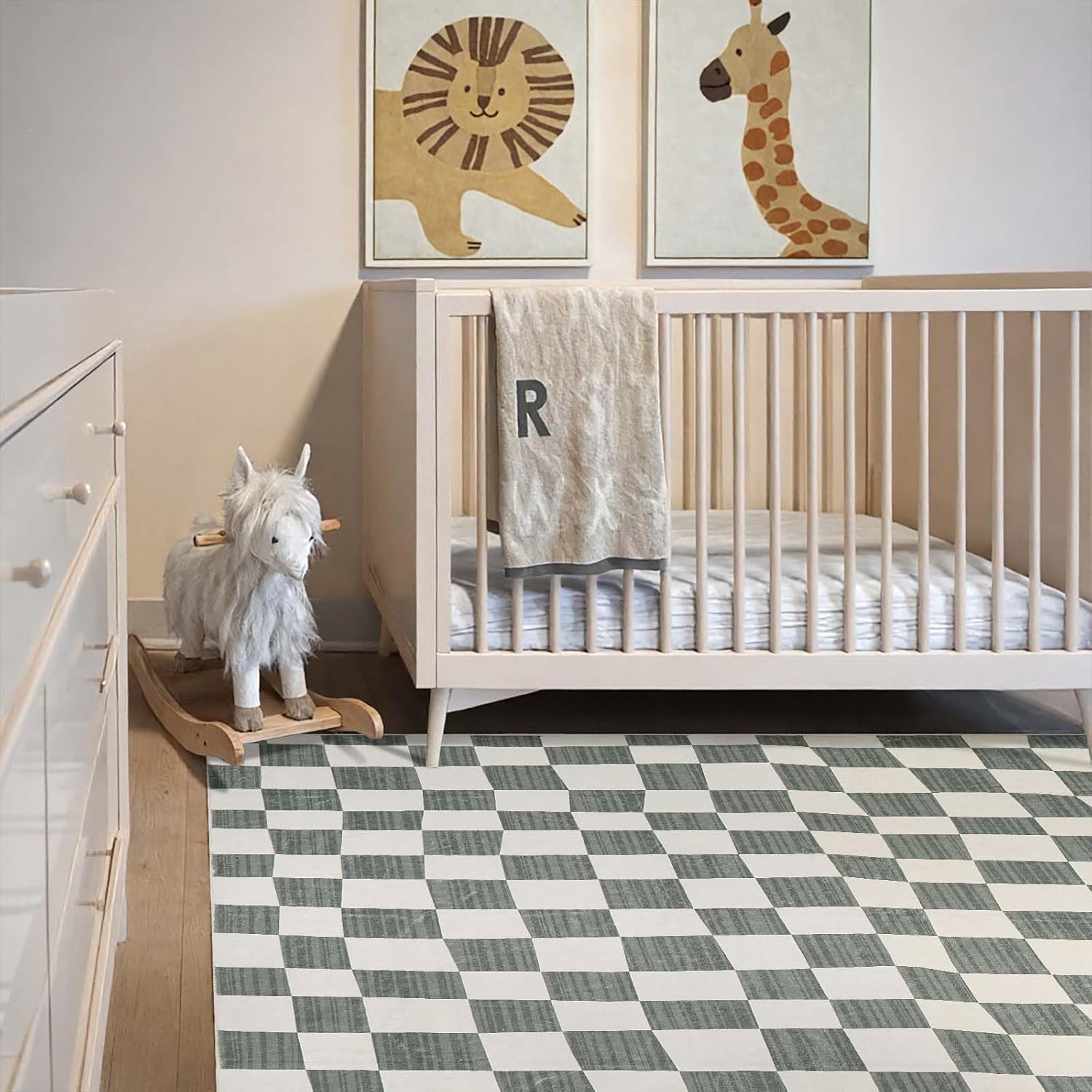 jinchan 5x7 Checkered Area Rugs for Kids Room - Machine Washable Soft Rug Modern Geometric Lattice Non-Slip Carpet for Nursery Playroom Classroom Living Room Bedroom Dining Room Home Office Grey - Image 9