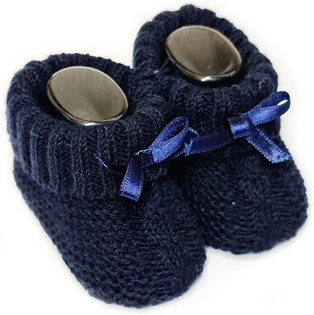 Royal Icon Newborn Baby Boys Girls Booties Baby Booties with Bow Soft Knitted Baby Bootees 0-3 Month Newborn Booties for Babies Ideal for Indoor and Outdoor Use RI354