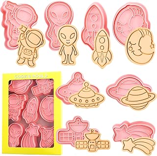 8-Piece 3D Space Biscuit Cutter and Stamp Set, Plastic | Includes cartoo...