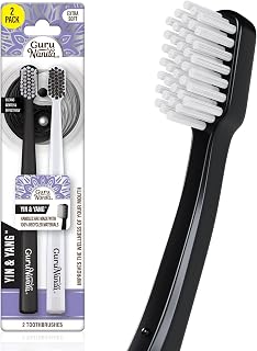 GuruNanda Yin & Yang Toothbrush with Extra Soft Bristles, Promotes Gentle, Balanced Oral Hygiene for a Brighter & Happier Smile, Eco Friendly, BPA Free, 2 Count (Pack of 6)