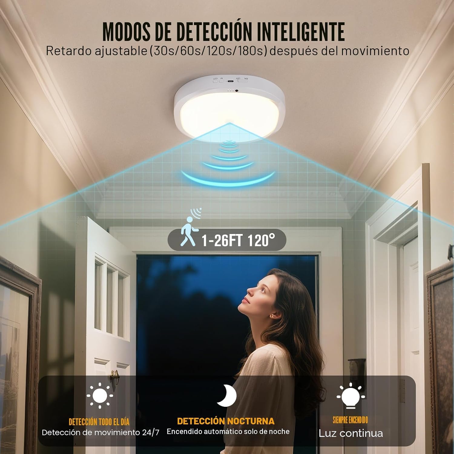 Lampe de Plafonnier avec Batterie 10000mAh, Détecteur de Mouvement