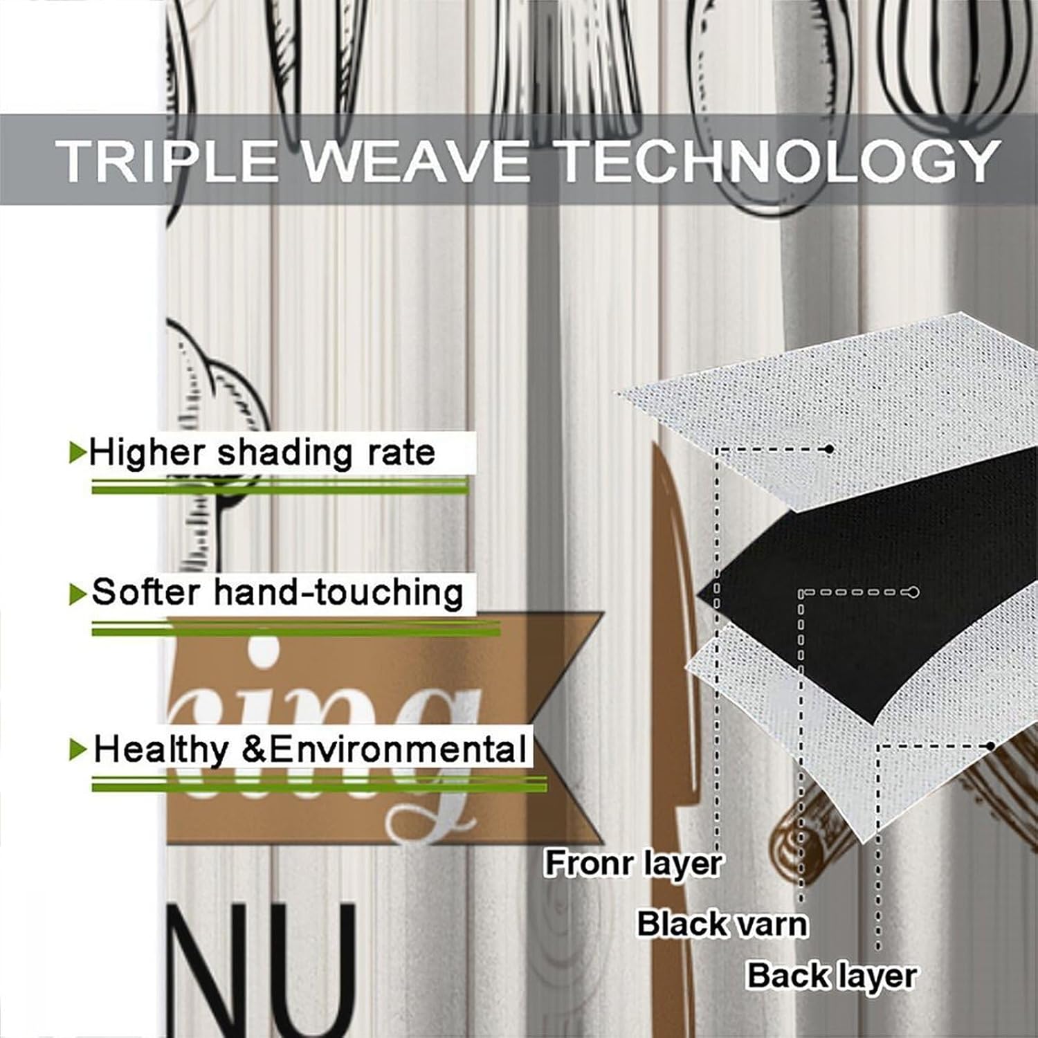 Farmhouse Kitchen Curtains, Rustic Country Fork Spoon Wooden Board Retro Vintage Wood Printed for Living Room Bedroom Window Drapes Set 2 Panels,42x63 Inches