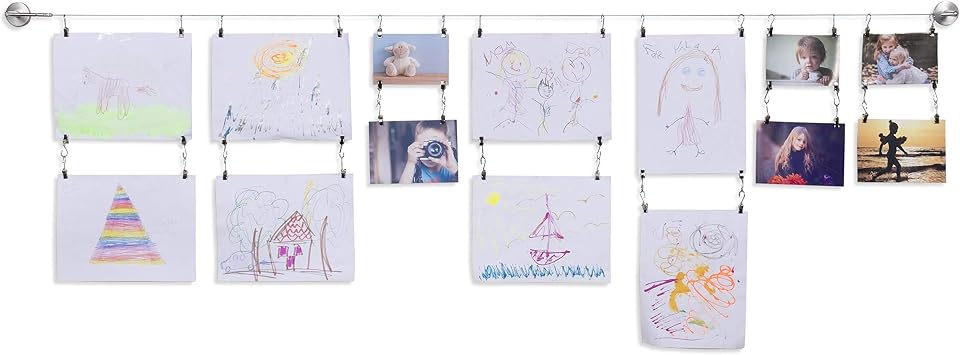 Wallniture Barre Wire Picture Hangers for Kids Crafts and Artwork, Expandable 196 Inch Wall Decor with 48 Clips Set