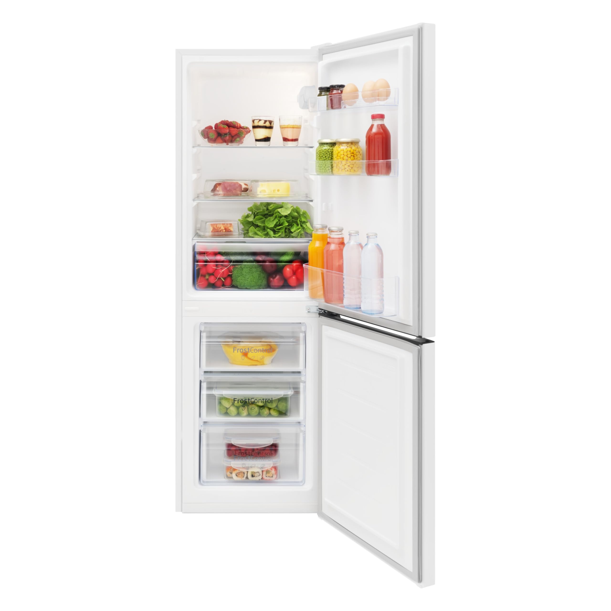 Amica Kühl‑Gefrierkombination freistehend 157 l FrostControl Superkühl und Supergefrierfunktion Sicherheitsglas LED‑Beleuchtung 144 x 47,4 x 49,5 cm – Kuehlschrank Freistehend Weiß