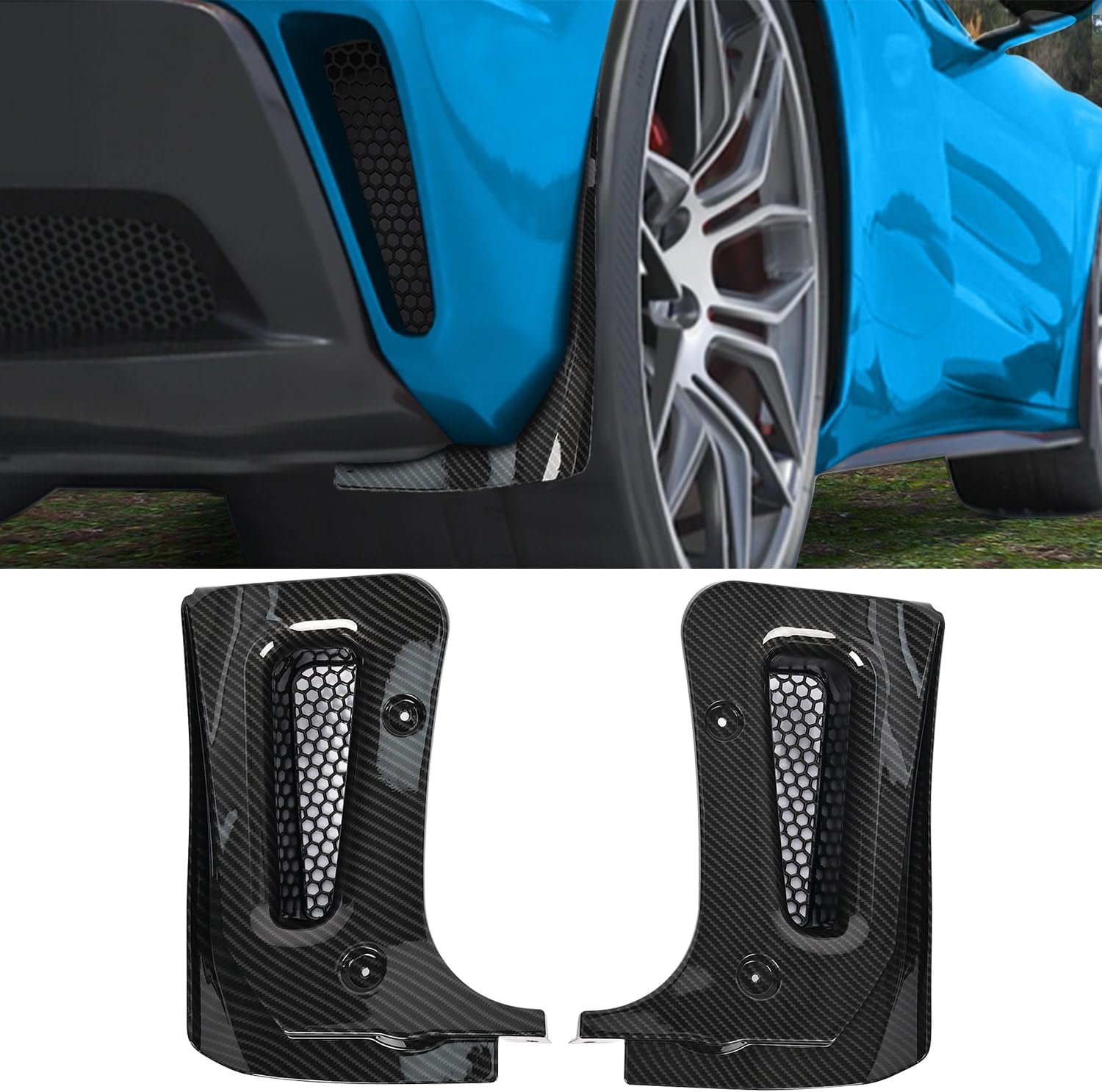 Extended Rear Splash Guards Mud Flaps,Carbon Fiber Pattern Wheels Rock Guards Mudflap Fender Mudguard Mud Guards Protector ﻿Accessories for Corvette C8 Z06 2023+ for C8 E-Ray 2024+