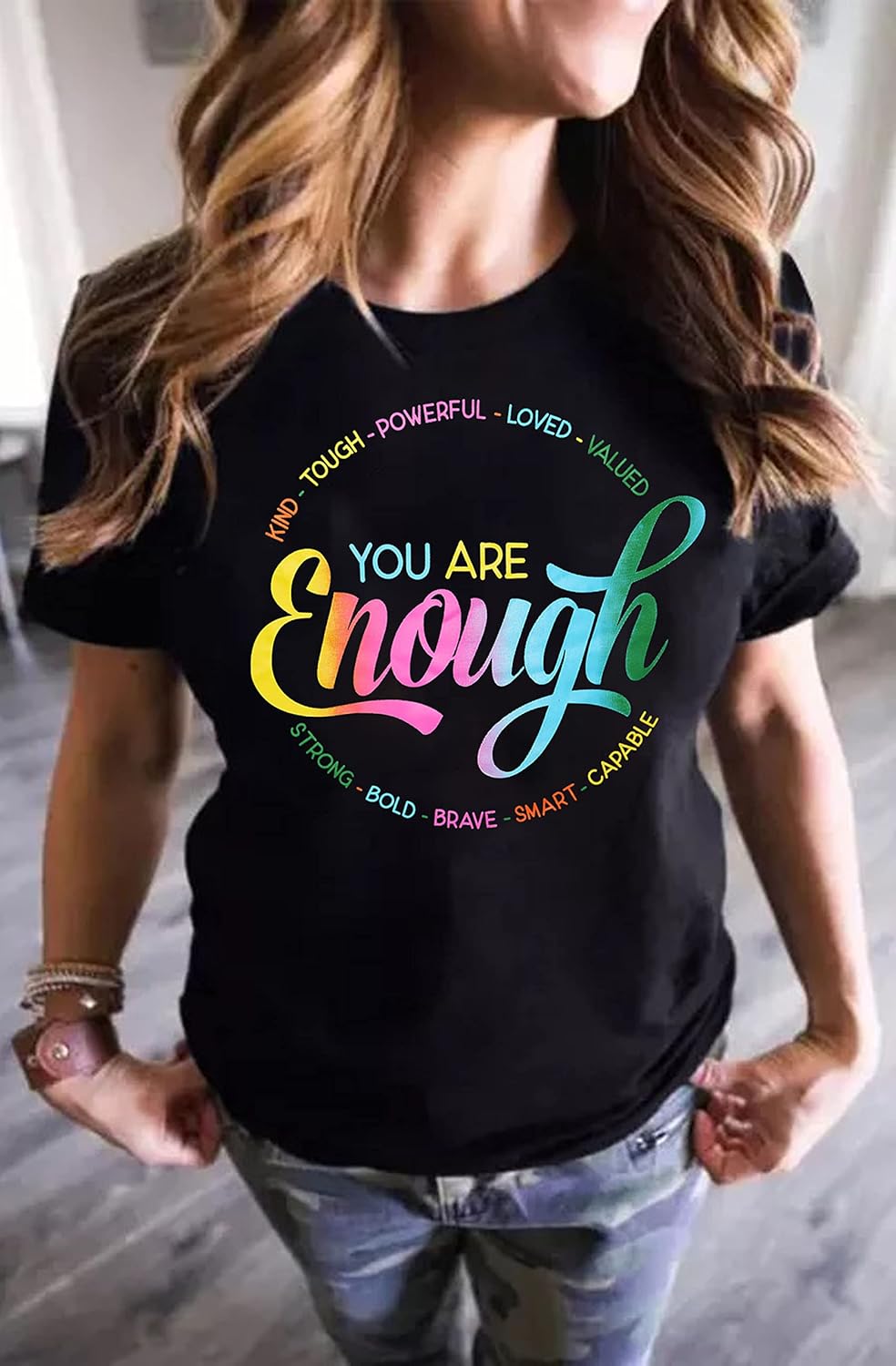 Enough Shirt Womens Inspirational Letter Rainbow Graphic Tshirt Gay Pride Casual Tee Tops - Image 4