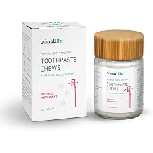 Primal Life Organics Premium Dirty Mouth Toothpaste Chews Nano-Hydroxyapatite Whitening Toothpaste Tablets for Adults - Gluten Free, Vegan, Paleo - 60 Tablets in Jar - Polished Peppermint