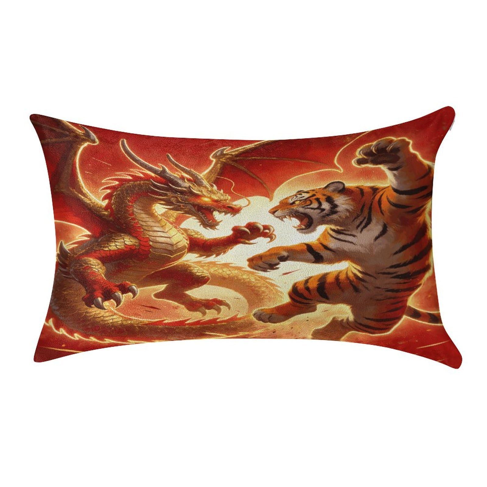 Fodpand Style Dragon Versus Tiger Pillowcase,Elegant Designed Home Decor,Velvet Pillowcase,Soft And Cozy,Pillow Case Cover With Hidden Zipper For Bedroom, Sofa, Couch