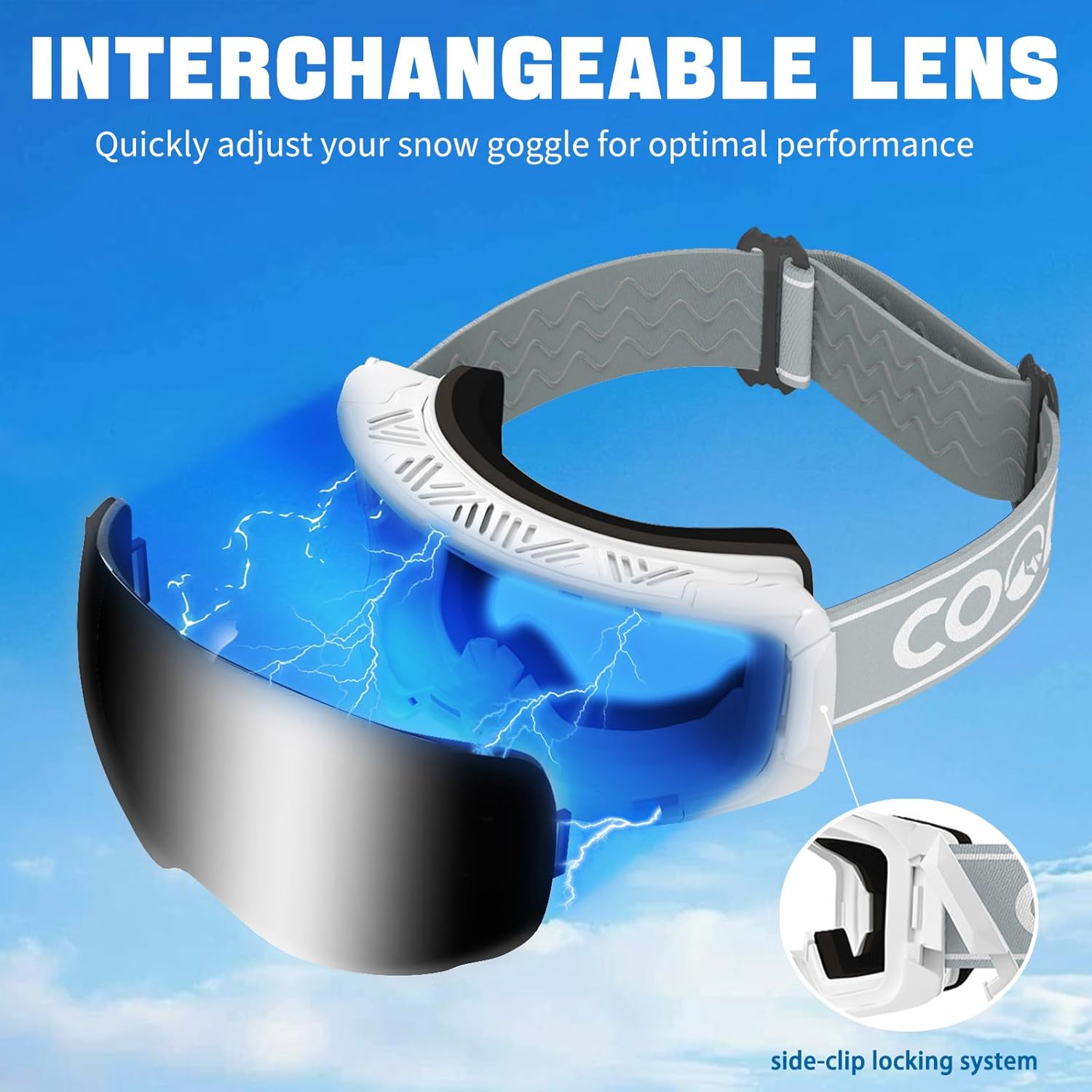 COOLOO Snow/Ski Goggles, Snowboard Goggles for Men Women Youth -OTG, Magnetic Lens Frameless Anti Fog 100% UV Protection - Image 2
