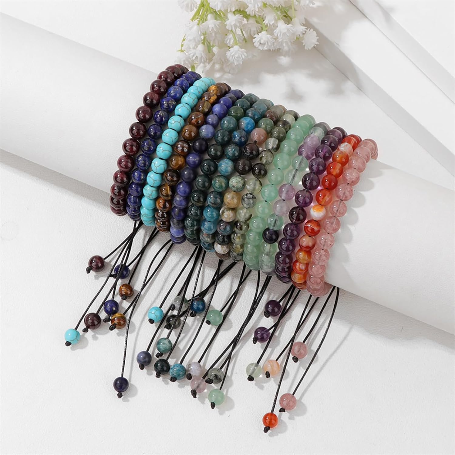 Crystal Bracelet for Women 6mm Natural Stone Bracelets Adjustable Handmade Beaded Bracelets Braided Gemstone Bracelet Healing Crystal Bracelet Crystal Jewelry for Women - Image 5