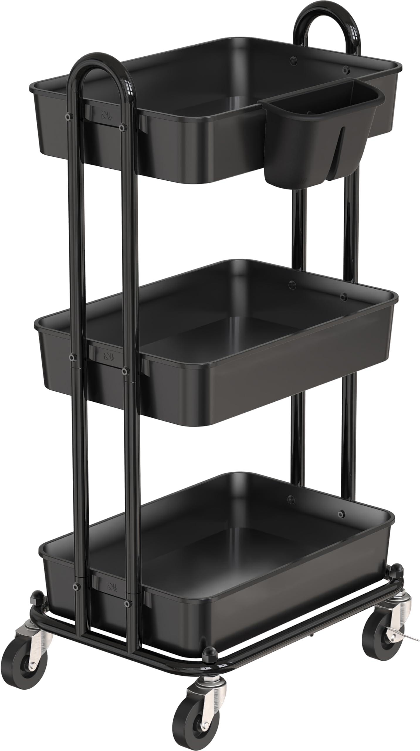 Simple Houseware 3-Tier Multifunctional Rolling Utility Cart with Hanging Bucket, Black