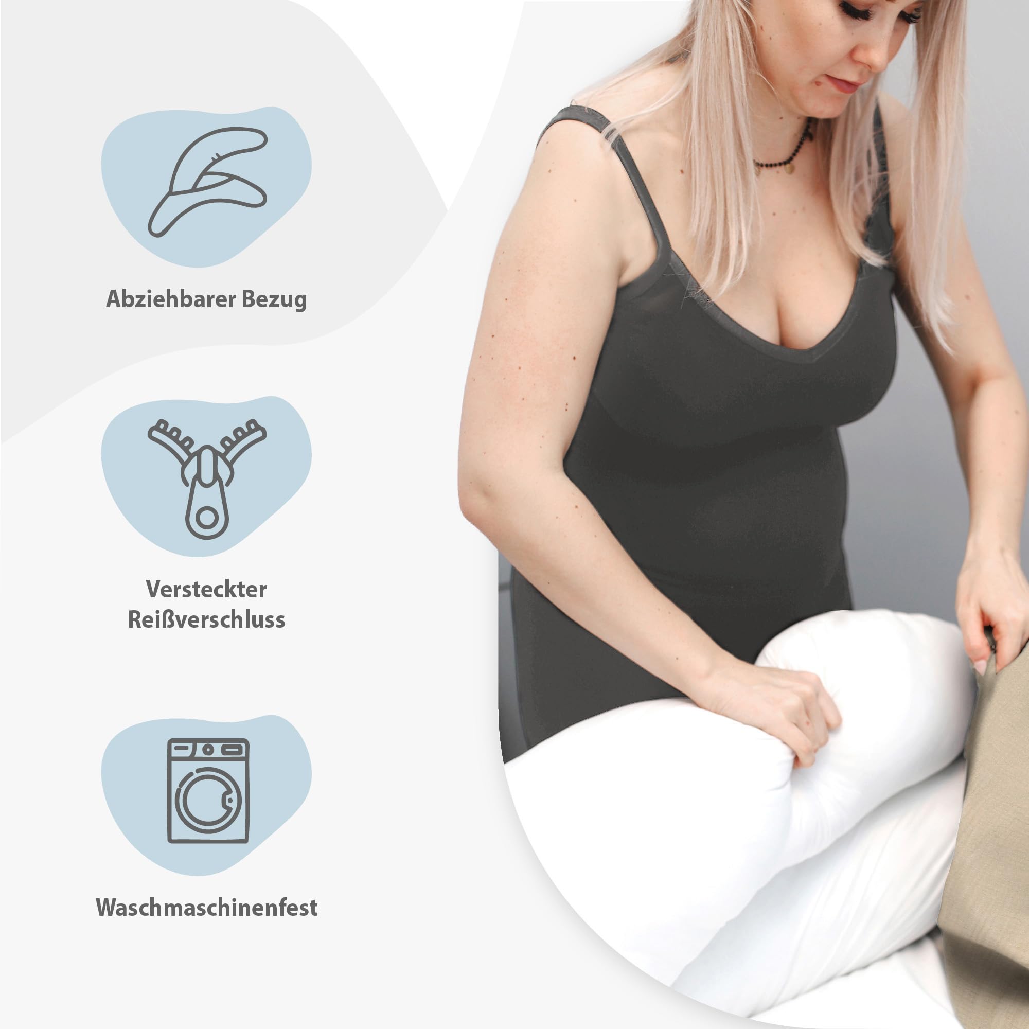 Cuscino allattamento e gravidanza Mussola 190cm – Guanciale laterale corpo per dormire sul fianco Supporto perfetto per il riposo e il relax Ideale per maternità e futuro mamme Forma a C Oeko-Tex